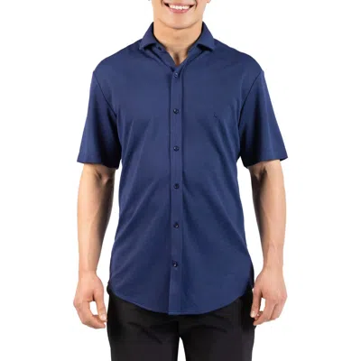 Tailorbyrd Tropical Short Sleeve Button-up Shirt In Blue