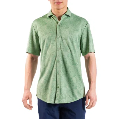 Tailorbyrd Tropical Short Sleeve Button-up Shirt In Green