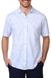 Tailorbyrd Tropical Short Sleeve Modal Blend Button-up Shirt In Dove White