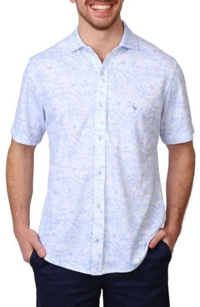 Tailorbyrd Tropical Short Sleeve Modal Blend Button-up Shirt In Dove White