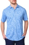 Tailorbyrd Tropical Short Sleeve Modal Blend Button-up Shirt In Oxford Blue