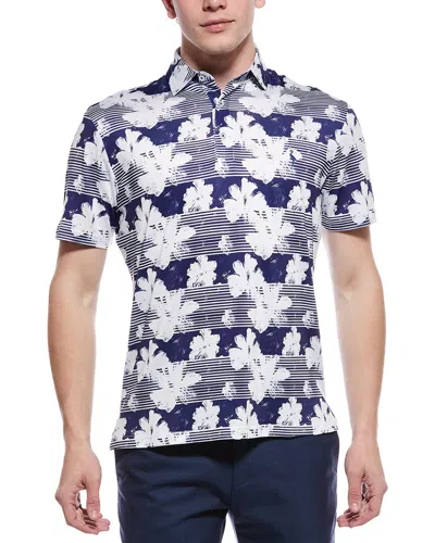 Tailorbyrd Tropical Stripe Floral Printed Performance Polo Shirt In Blue