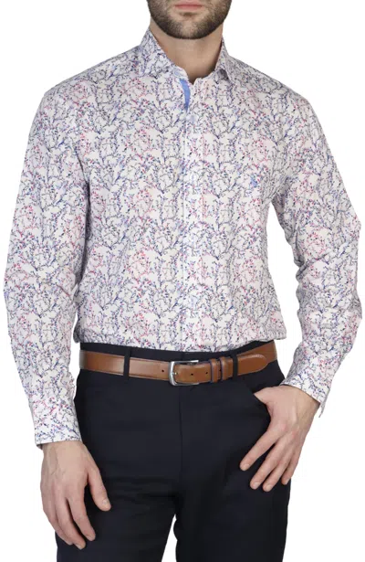 Tailorbyrd Vine Floral Cotton Stretch Long Sleeve Shirt In White