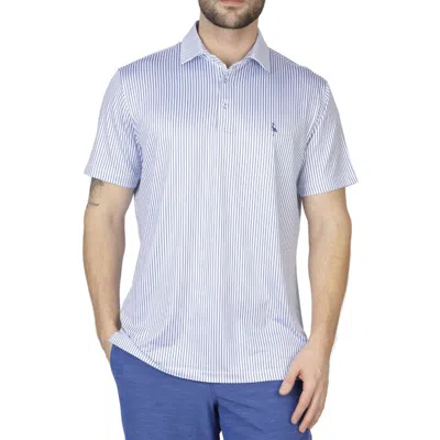 Tailorbyrd Vintage Stripe Print Performance Polo In White/admiral Blue
