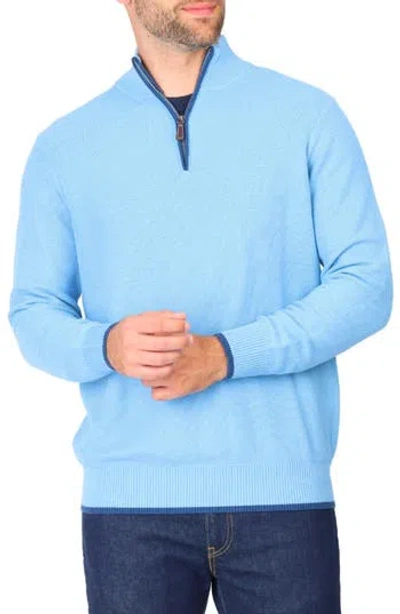 Tailorbyrd Waffle Knit Quarter Zip Sweater In Light Blue