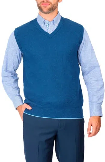 Tailorbyrd Waffle Knit Sweater Vest In Indigo Blue