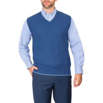 Tailorbyrd Waffle Knit V-neck Sweater Vest In Indigo Blue