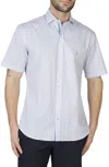 TAILORBYRD WHITE GEO FLORAL COTTON STRETCH SHORT SLEEVE SHIRT