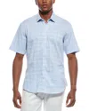 Tailorbyrd Windowpane Stretch Cotton Short Sleeve Button-down Shirt In Blue