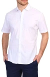 Tailorbyrd Windowpane Stretch Cotton Short Sleeve Button-down Shirt In Dove White