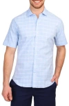 Tailorbyrd Windowpane Stretch Cotton Short Sleeve Button-down Shirt In Lt Blue
