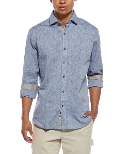 Tailorbyrd Yarn Dyed Melange Linen-blend Shirt In Blue