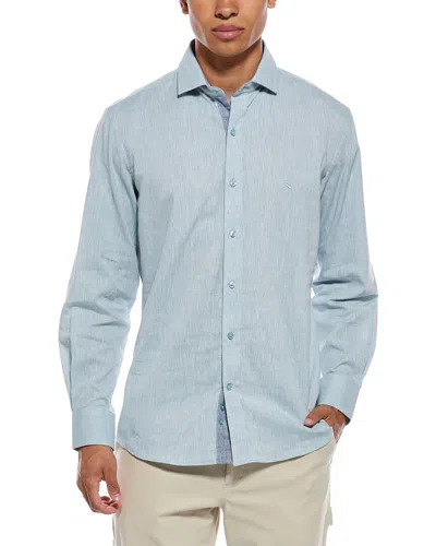 Tailorbyrd Yarn Dyed Melange Linen-blend Shirt In Blue
