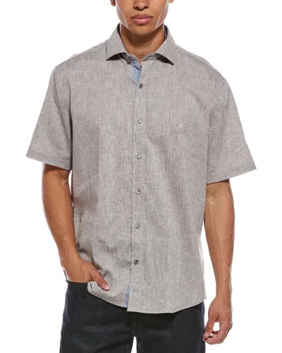 Tailorbyrd Yarn Dyed Melange Linen-blend Shirt In Gray