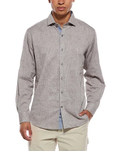 Tailorbyrd Yarn Dyed Melange Linen-blend Shirt In Brown