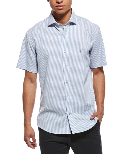 Tailorbyrd Yarn Dyed Stripe Linen-blend Shirt In Blue