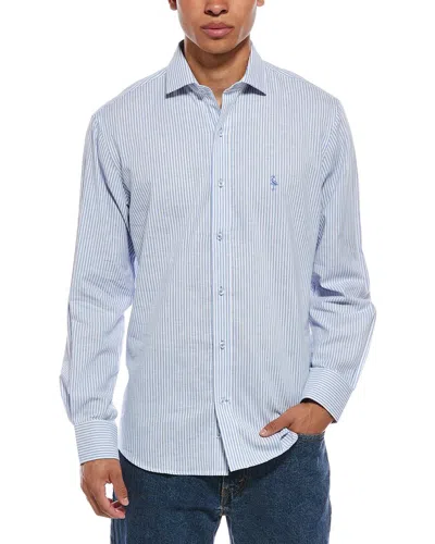 Tailorbyrd Stripe Linen Blend Button-up Shirt In Blue