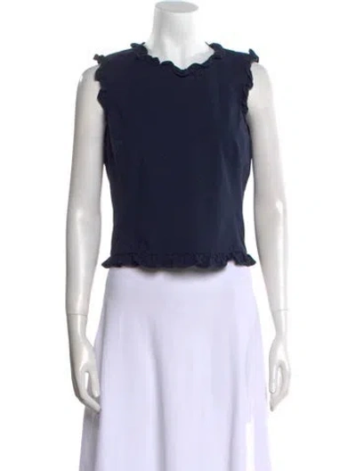 Pre-owned Tailored By Rebecca Taylor Crew Neck Sleeveless Crop Top In Blue