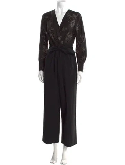 Pre-owned Tailored By Rebecca Taylor Floral Print V-neck Jumpsuit In Black