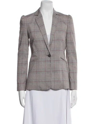 Pre-owned Tailored By Rebecca Taylor Linen Plaid Print Blazer In Gray