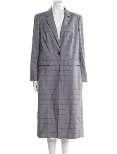 Pre-owned Tailored By Rebecca Taylor Plaid Print Faux Fur Coat In Blue