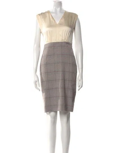 Pre-owned Tailored By Rebecca Taylor Plaid Print Knee-length Dress In Gray