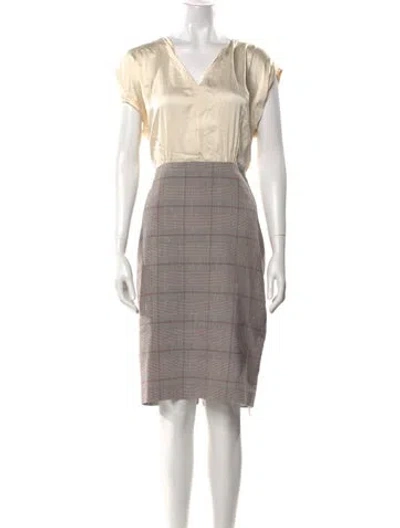 Pre-owned Tailored By Rebecca Taylor Plaid Print Knee-length Dress In Neutral