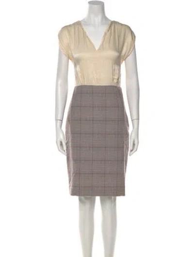 Pre-owned Tailored By Rebecca Taylor Plaid Print Knee-length Dress In Neutral