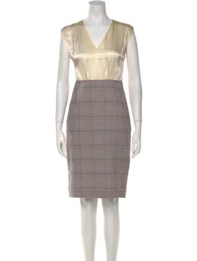 Pre-owned Tailored By Rebecca Taylor Plaid Print Knee-length Dress In Neutral