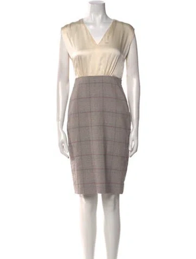 Pre-owned Tailored By Rebecca Taylor Plaid Print Knee-length Dress In Neutral