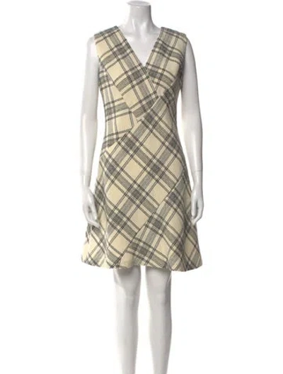 Pre-owned Tailored By Rebecca Taylor Plaid Print Knee-length Dress In Neutral