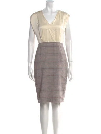 Pre-owned Tailored By Rebecca Taylor Plaid Print Knee-length Dress In Neutral