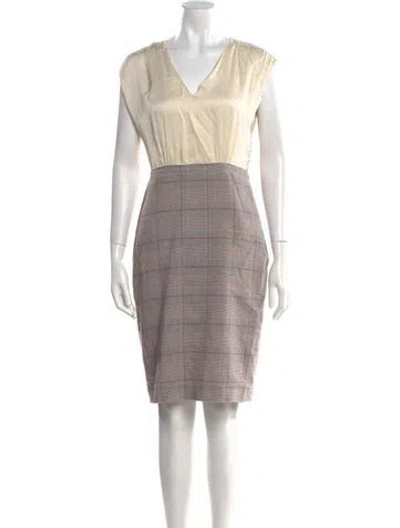 Pre-owned Tailored By Rebecca Taylor Plaid Print Knee-length Dress In Neutral