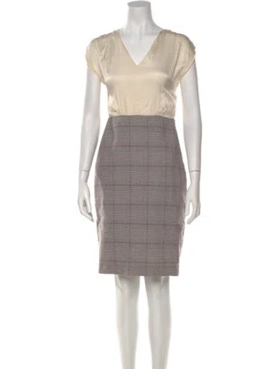 Pre-owned Tailored By Rebecca Taylor Plaid Print Knee-length Dress In Neutral