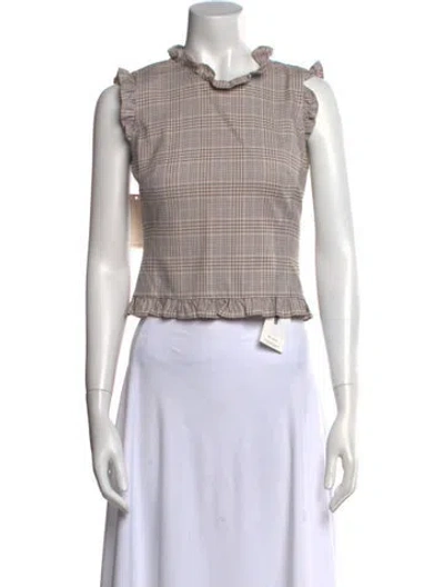 Pre-owned Tailored By Rebecca Taylor Plaid Print Mock Neck Crop Top W/ Tags In Neutral