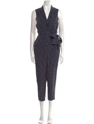 Pre-owned Tailored By Rebecca Taylor Polka Dot Print V-neck Jumpsuit In Blue