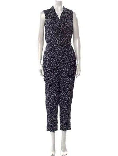 Pre-owned Tailored By Rebecca Taylor Polka Dot Print V-neck Jumpsuit W/ Tags In Blue