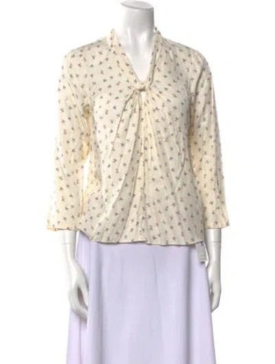 Pre-owned Tailored By Rebecca Taylor Printed V-neck Blouse In Neutral