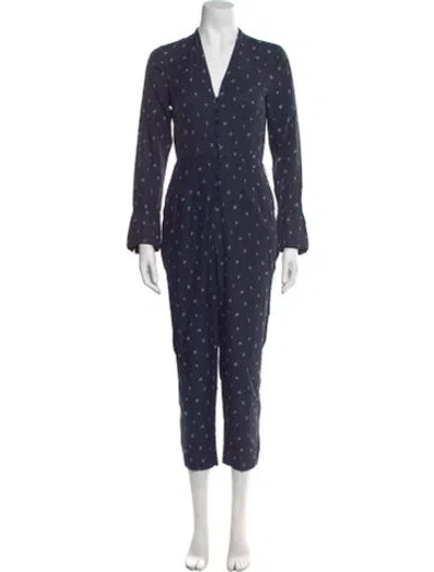 Pre-owned Tailored By Rebecca Taylor Silk Polka Dot Print Jumpsuit In Blue