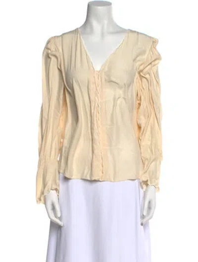 Pre-owned Tailored By Rebecca Taylor Silk V-neck Blouse In Neutral