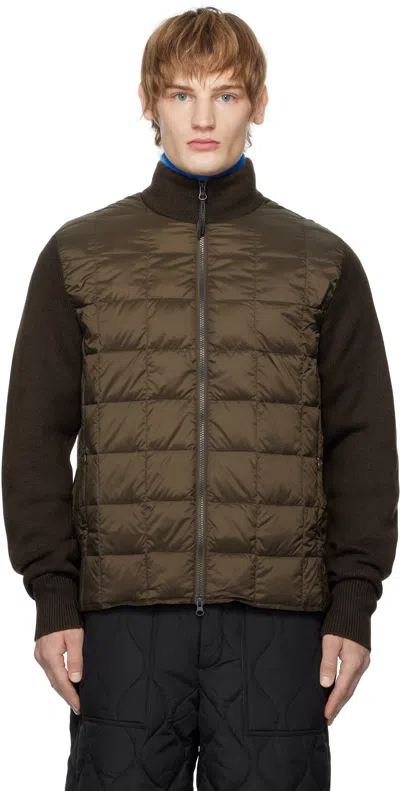 Taion Brown Hi Neck Knit Down Jacket In D.choco