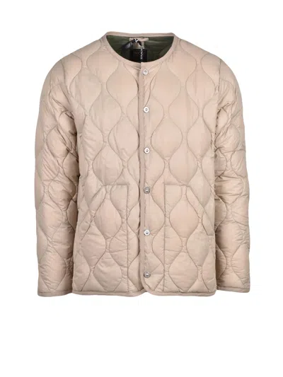 Taion Down-filled Nylon Jacket With Snap Closure And Unique Quilted Design In Neutral