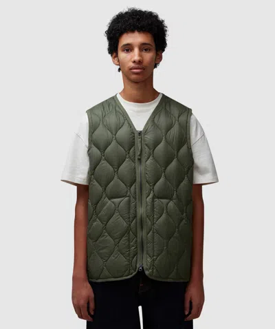 Taion Military V-neck Down Soft Shell Waistcoat In Olive