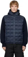Taion Navy Hood Knit Down Jacket In D.navy
