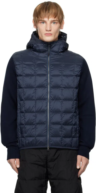 Taion Navy Hood Knit Down Jacket In D.navy