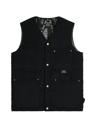 Taion Work Quilted V-neck Vest In Black