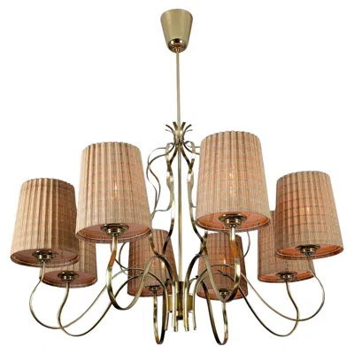 Pre-owned Taito Important Commissioned Paavo Tynell Chandelier In Brass & Rattan,  1940s In Brown