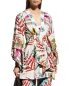 Taj By Sabrina Auburn Printed Long-sleeve Kimono In High Summer Border
