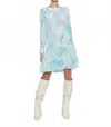 Taj By Sabrina Crippa A-line Long Sleeves Mini Dress In Aqua Paisley Floral In Blue
