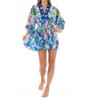 Taj By Sabrina Crippa Belted Mini Dress In Blue Floral Palm In Blue